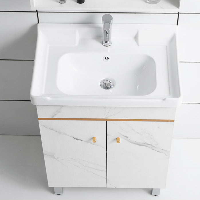 Modern Single Sink Bathroom Vanity White Ceramic Top Rectangular Vanity Set Clearhalo 'Bathroom Remodel & Bathroom Fixtures' 'Bathroom Vanities' 'bathroom_vanities' 'Home Improvement' 'home_improvement' 'home_improvement_bathroom_vanities' 7338023