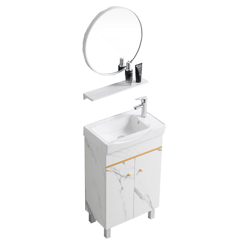 Modern Single Sink Bathroom Vanity White Ceramic Top Rectangular Vanity Set Vanity & Faucet & Mirrors 20"L x 12"W x 34"H Clearhalo 'Bathroom Remodel & Bathroom Fixtures' 'Bathroom Vanities' 'bathroom_vanities' 'Home Improvement' 'home_improvement' 'home_improvement_bathroom_vanities' 7338026