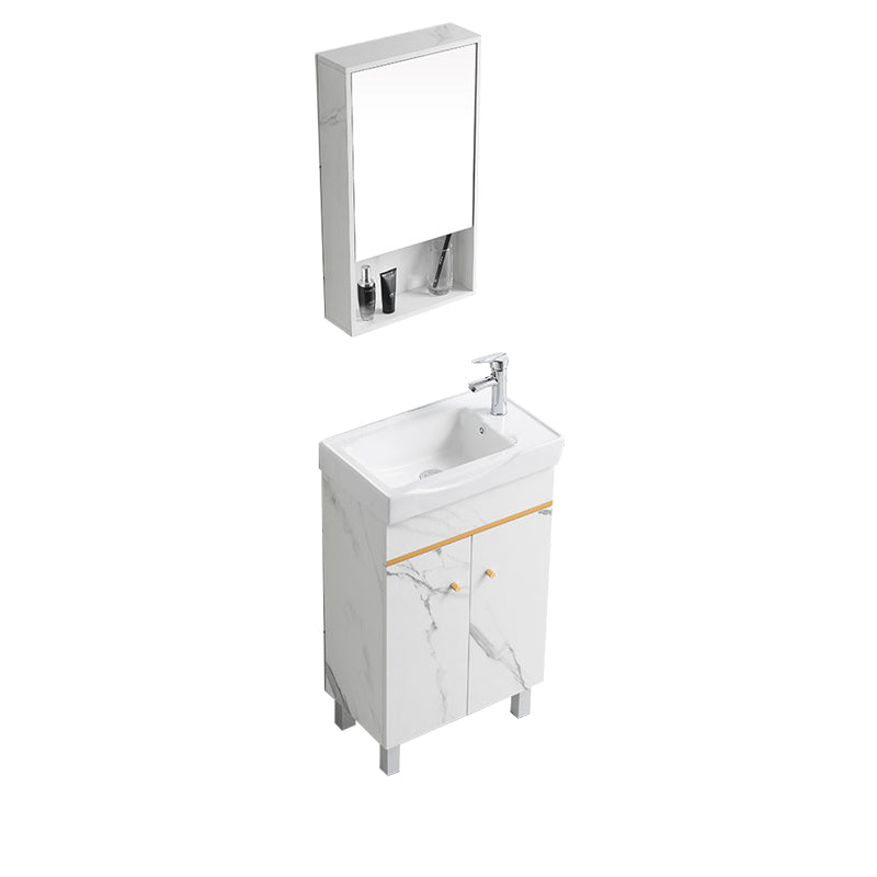 Modern Single Sink Bathroom Vanity White Ceramic Top Rectangular Vanity Set Vanity & Faucet & Mirror Cabinet 20"L x 12"W x 34"H Clearhalo 'Bathroom Remodel & Bathroom Fixtures' 'Bathroom Vanities' 'bathroom_vanities' 'Home Improvement' 'home_improvement' 'home_improvement_bathroom_vanities' 7338037