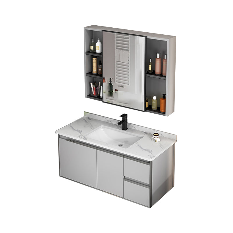 Modern Bathroom Vanity Set Wall Mount Stone Bathroom Sink Vanity with Mirror Vanity & Faucet & Mirror Cabinet White Clearhalo 'Bathroom Remodel & Bathroom Fixtures' 'Bathroom Vanities' 'bathroom_vanities' 'Home Improvement' 'home_improvement' 'home_improvement_bathroom_vanities' 7338097