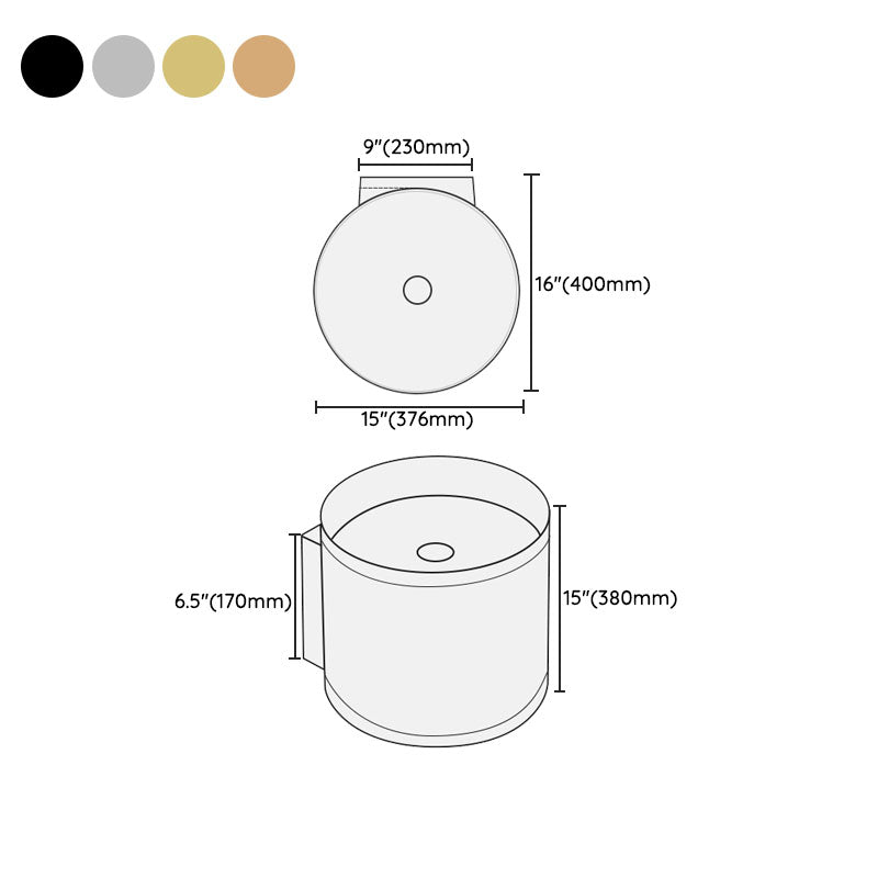 Contemporary Bathroom Sink with Pop-Up Drain Round Metal Wall Mount Bathroom Sink Clearhalo 'Bathroom Remodel & Bathroom Fixtures' 'Bathroom Sinks & Faucet Components' 'Bathroom Sinks' 'bathroom_sink' 'Home Improvement' 'home_improvement' 'home_improvement_bathroom_sink' 7338138