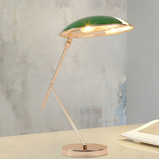 Metal Flat Dome Reading Book Light Modern 2-Bulb Green Table Lamp with Plug In Cord Green Clearhalo 'Lamps' 'Table Lamps' Lighting' 733823