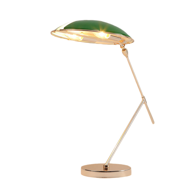 Metal Flat Dome Reading Book Light Modern 2-Bulb Green Table Lamp with Plug In Cord Clearhalo 'Lamps' 'Table Lamps' Lighting' 733825