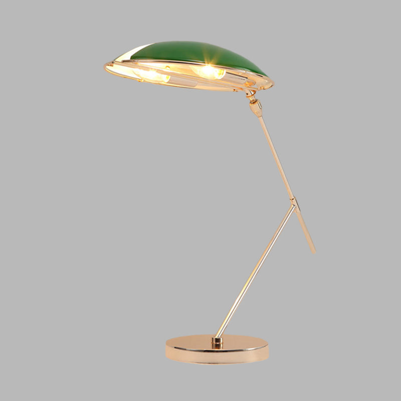 Metal Flat Dome Reading Book Light Modern 2-Bulb Green Table Lamp with Plug In Cord Clearhalo 'Lamps' 'Table Lamps' Lighting' 733826