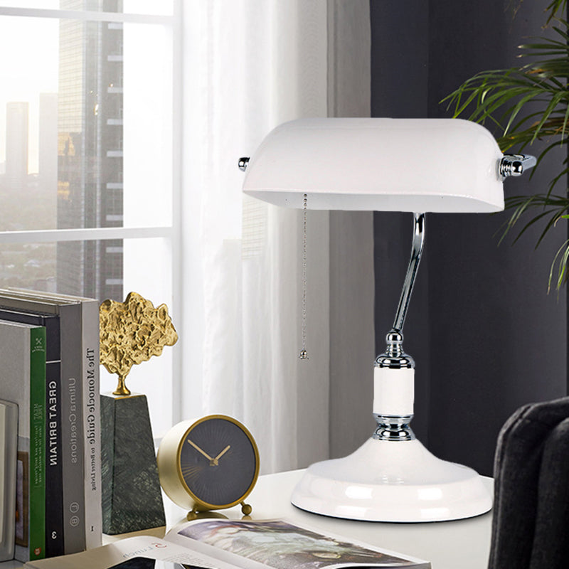 Classical Half Cylinder Night Table Light White Glass 1-Light Bedside Pull Chain Desk Lamp Clearhalo 'Lamps' 'Table Lamps' Lighting' 733839