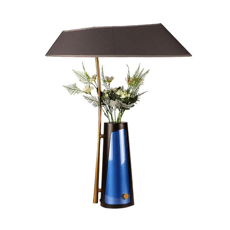 Geometric Table Light Modern Fabric 1 Light Black Creative Nightstand Lamp with Flower Vase Detail Clearhalo 'Lamps' 'Table Lamps' Lighting' 733845