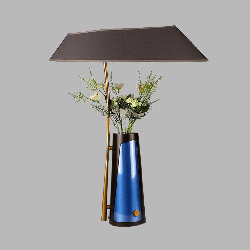 Geometric Table Light Modern Fabric 1 Light Black Creative Nightstand Lamp with Flower Vase Detail Clearhalo 'Lamps' 'Table Lamps' Lighting' 733846