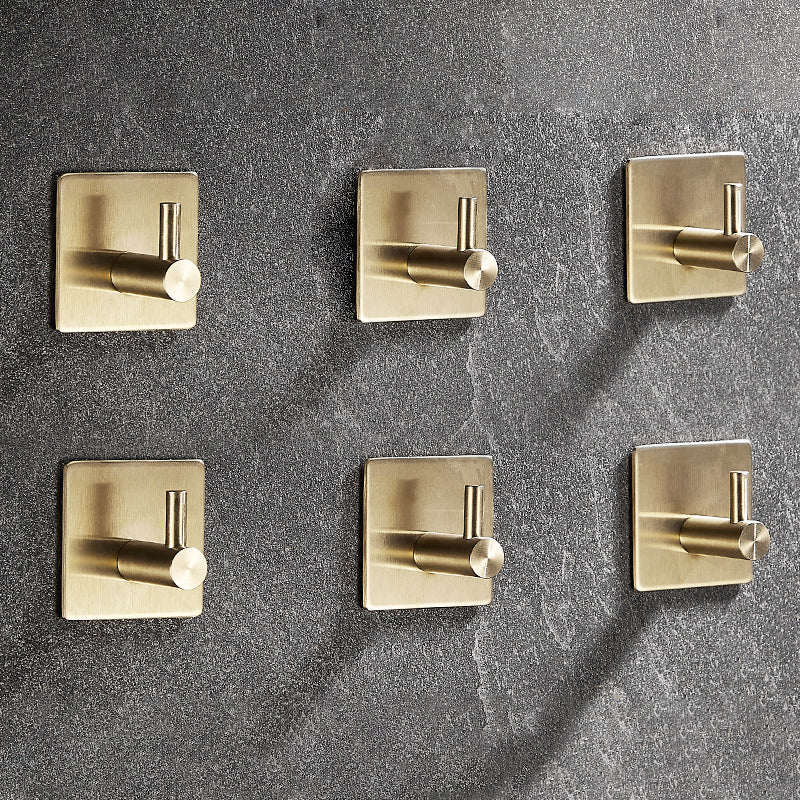 10-Piece Modern Bathroom Accessory Set, Polished Gold, Robe Hooks 6 Piece Set Towel/Robe Hook (Square) Clearhalo 'Bathroom Hardware Sets' 'Bathroom Hardware' 'Bathroom Remodel & Bathroom Fixtures' 'bathroom_hardware_sets' 'Home Improvement' 'home_improvement' 'home_improvement_bathroom_hardware_sets' 7338665