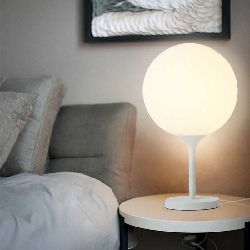 1 Light Bedside Table Light Contemporary White Nightstand Lamp with Globe Cream Glass Shade Clearhalo 'Lamps' 'Table Lamps' Lighting' 733869