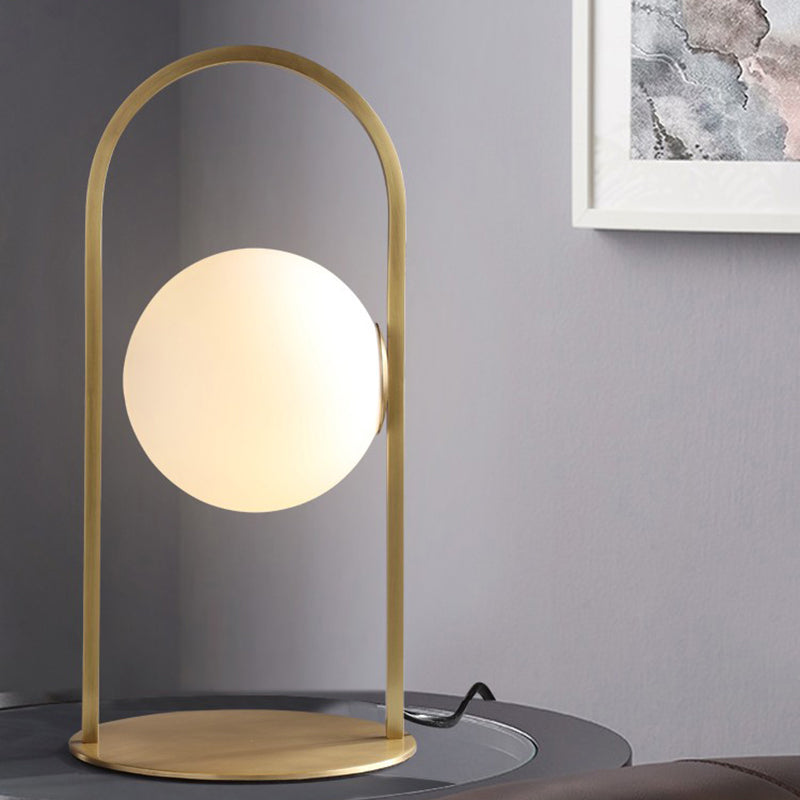 Post Modern Oval Ring Table Light Metal 1 Bulb Living Room Desk Lamp in Brass with Ball Milk Glass Shade Brass Clearhalo 'Lamps' 'Table Lamps' Lighting' 733878