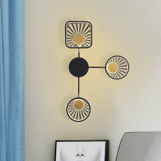 Modernist Round and Square Sector Sconce Metal LED Restaurant Wall Mount Light Fixture in Black Black Clearhalo 'Cast Iron' 'Glass' 'Industrial' 'Modern wall lights' 'Modern' 'Tiffany' 'Traditional wall lights' 'Wall Lamps & Sconces' 'Wall Lights' Lighting' 733893