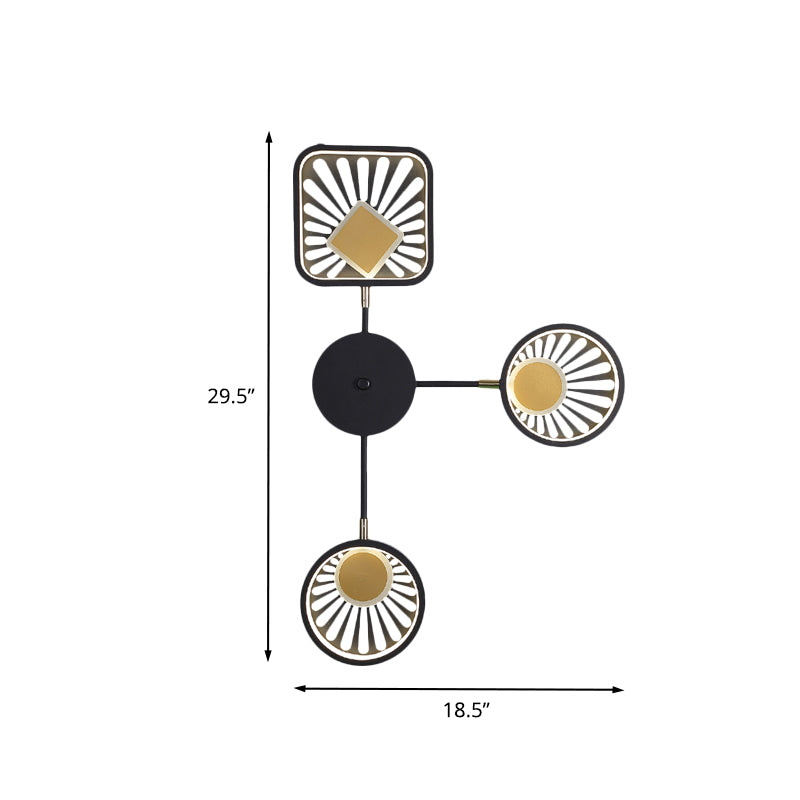 Modernist Round and Square Sector Sconce Metal LED Restaurant Wall Mount Light Fixture in Black Clearhalo 'Cast Iron' 'Glass' 'Industrial' 'Modern wall lights' 'Modern' 'Tiffany' 'Traditional wall lights' 'Wall Lamps & Sconces' 'Wall Lights' Lighting' 733897