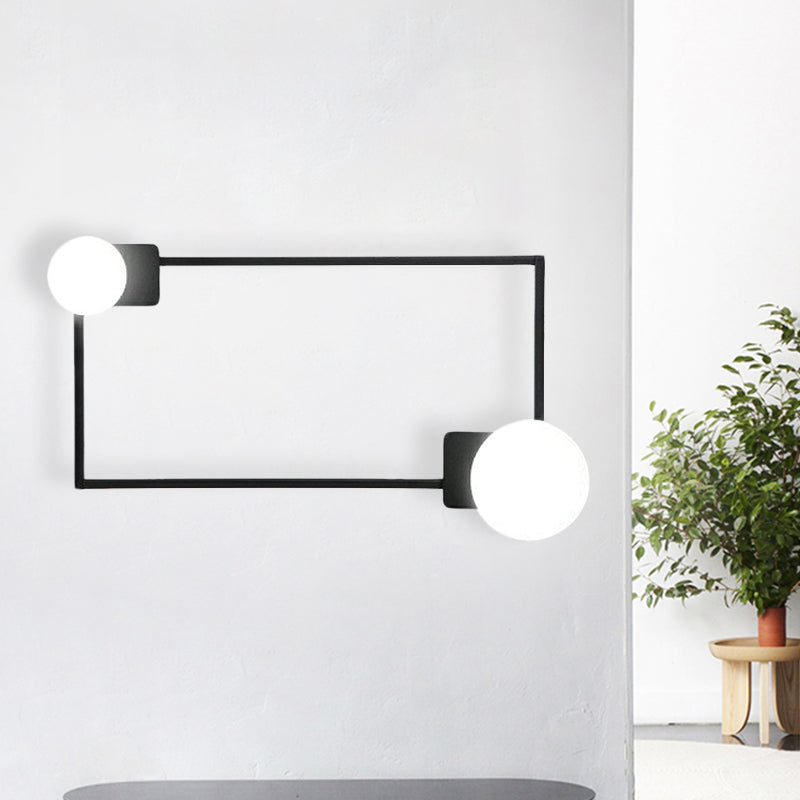 Metal Rectangle Frame Flush Wall Sconce Simple 2 Bulbs LED Wall Mounted Light in Black Black Clearhalo 'Cast Iron' 'Glass' 'Industrial' 'Modern wall lights' 'Modern' 'Tiffany' 'Traditional wall lights' 'Wall Lamps & Sconces' 'Wall Lights' Lighting' 733903