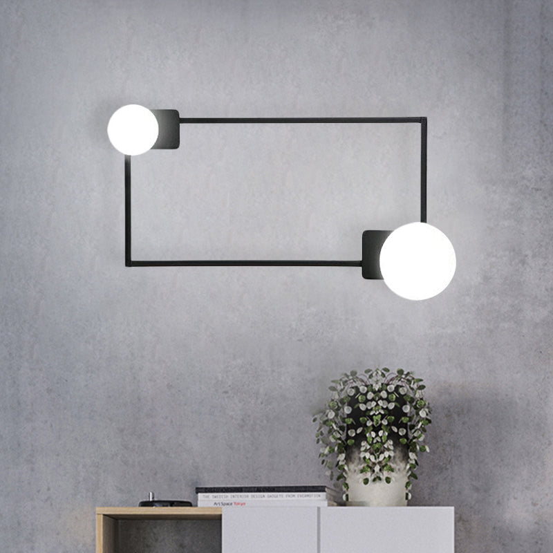 Metal Rectangle Frame Flush Wall Sconce Simple 2 Bulbs LED Wall Mounted Light in Black Clearhalo 'Cast Iron' 'Glass' 'Industrial' 'Modern wall lights' 'Modern' 'Tiffany' 'Traditional wall lights' 'Wall Lamps & Sconces' 'Wall Lights' Lighting' 733904