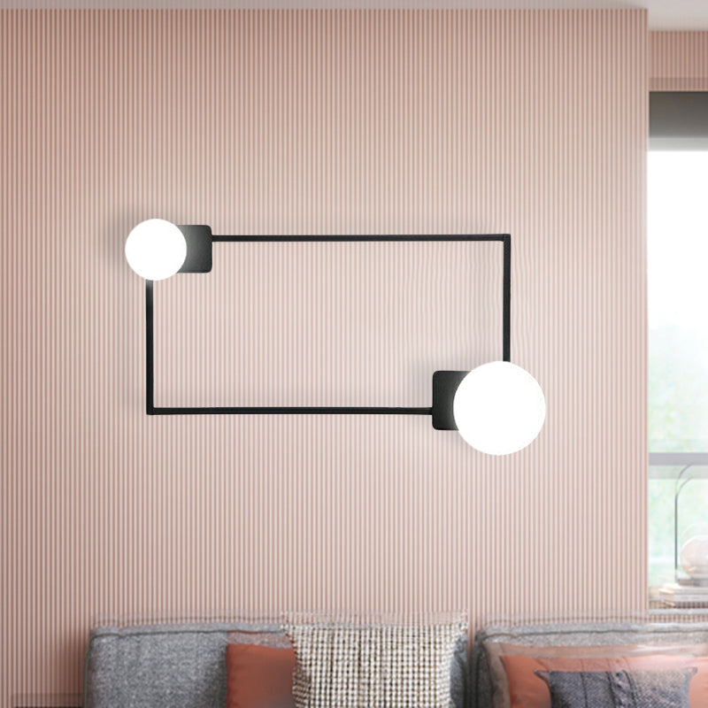 Metal Rectangle Frame Flush Wall Sconce Simple 2 Bulbs LED Wall Mounted Light in Black Clearhalo 'Cast Iron' 'Glass' 'Industrial' 'Modern wall lights' 'Modern' 'Tiffany' 'Traditional wall lights' 'Wall Lamps & Sconces' 'Wall Lights' Lighting' 733905