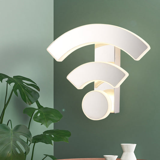 Wifi Logo Sconce Light Fixture Modernist Acrylic LED White Wall Mounted Lamp in Warm/White Light for Bedroom White Clearhalo 'Modern wall lights' 'Modern' 'Wall Lamps & Sconces' 'Wall Lights' Lighting' 733908