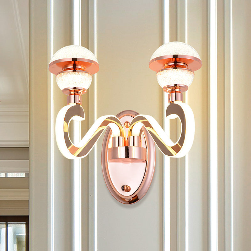 Modernist Urn Shape Wall Mount Light Metallic 2 Heads Corridor Swirl Arm LED Wall Sconce in Rose Gold Rose Gold Clearhalo 'Cast Iron' 'Glass' 'Industrial' 'Modern wall lights' 'Modern' 'Tiffany' 'Traditional wall lights' 'Wall Lamps & Sconces' 'Wall Lights' Lighting' 733923