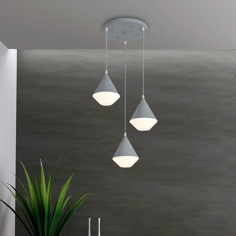 Cone Cluster Pendant Light Modern Acrylic 3 Heads Coffee House Hanging Lamp Kit in White/Grey Clearhalo 'Ceiling Lights' 'Modern Pendants' 'Modern' 'Pendant Lights' 'Pendants' Lighting' 733929