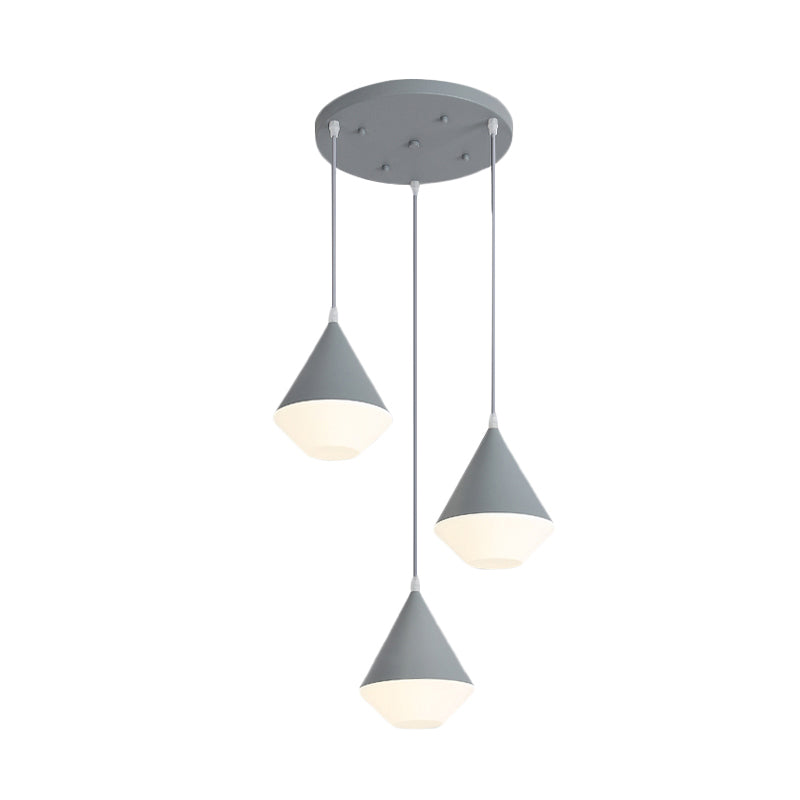 Cone Cluster Pendant Light Modern Acrylic 3 Heads Coffee House Hanging Lamp Kit in White/Grey Clearhalo 'Ceiling Lights' 'Modern Pendants' 'Modern' 'Pendant Lights' 'Pendants' Lighting' 733930