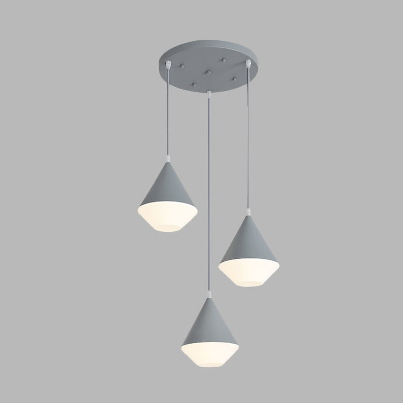 Cone Cluster Pendant Light Modern Acrylic 3 Heads Coffee House Hanging Lamp Kit in White/Grey Clearhalo 'Ceiling Lights' 'Modern Pendants' 'Modern' 'Pendant Lights' 'Pendants' Lighting' 733931