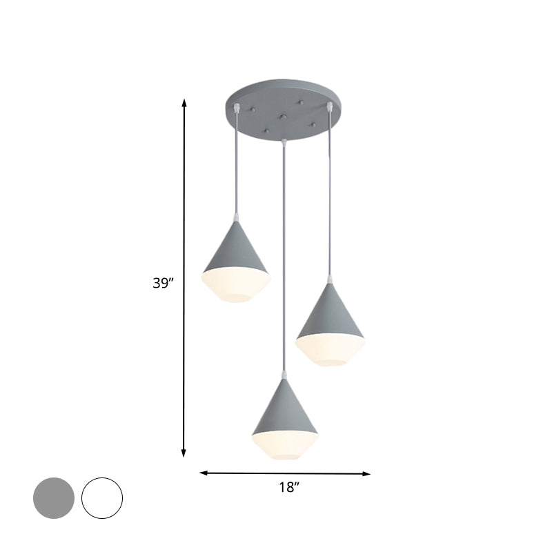 Cone Cluster Pendant Light Modern Acrylic 3 Heads Coffee House Hanging Lamp Kit in White/Grey Clearhalo 'Ceiling Lights' 'Modern Pendants' 'Modern' 'Pendant Lights' 'Pendants' Lighting' 733932