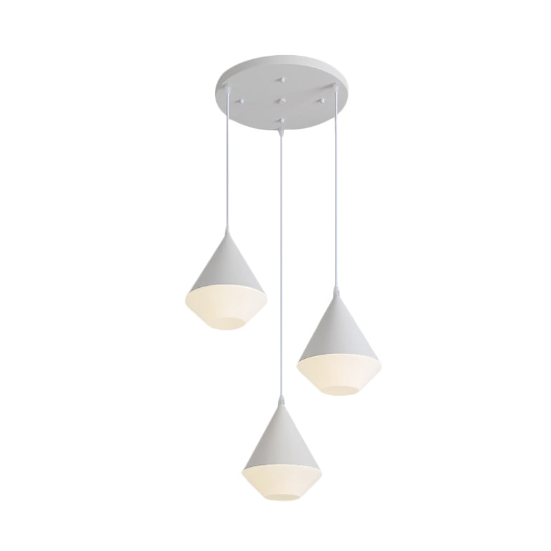 Cone Cluster Pendant Light Modern Acrylic 3 Heads Coffee House Hanging Lamp Kit in White/Grey Clearhalo 'Ceiling Lights' 'Modern Pendants' 'Modern' 'Pendant Lights' 'Pendants' Lighting' 733935