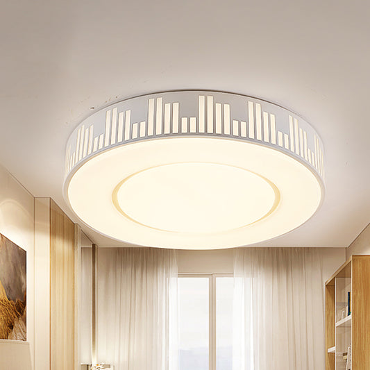 White Drum Ceiling Flush Mount Modern LED Iron Flush Light Fixture with Piano Key Pattern in Warm/White/3 Color Light White Clearhalo 'Ceiling Lights' 'Close To Ceiling Lights' 'Close to ceiling' 'Flush mount' Lighting' 733966