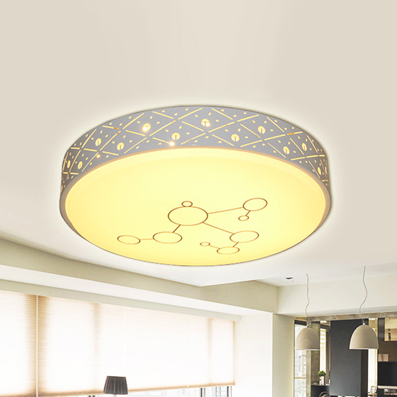 Round Metal Flush Light Fixture Modernism LED White Flush Mount Lamp with Hollow Out Design in White/Warm/3 Color Light White Clearhalo 'Ceiling Lights' 'Close To Ceiling Lights' 'Close to ceiling' 'Flush mount' Lighting' 733981