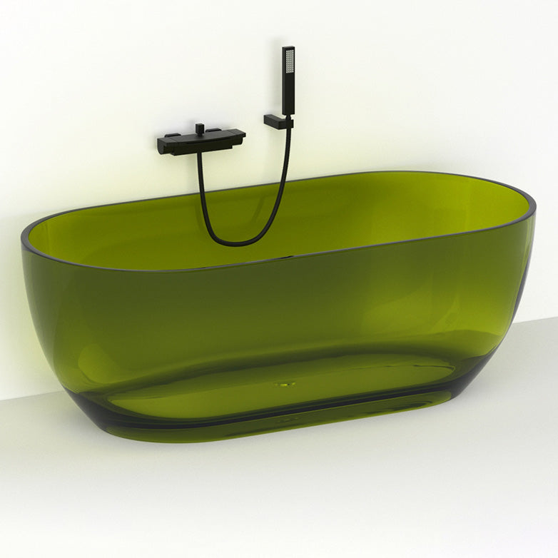 Oval Soaking Bathtub Freestanding Antique Finish Modern Bath Tub Green Tub with Wall Mounted Faucets Clearhalo 'Bathroom Remodel & Bathroom Fixtures' 'Bathtubs' 'Home Improvement' 'home_improvement' 'home_improvement_bathtubs' 'Showers & Bathtubs' 7339887