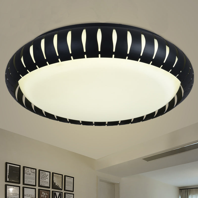 Metal Doughnut Flush Lighting Contemporary White/Black LED Flush Mount Fixture with Hollow Out Design in White/Warm/3 Color Light Black Clearhalo 'Ceiling Lights' 'Close To Ceiling Lights' 'Close to ceiling' 'Flush mount' Lighting' 733993