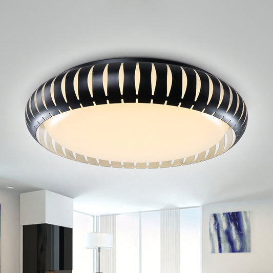 Metal Doughnut Flush Lighting Contemporary White/Black LED Flush Mount Fixture with Hollow Out Design in White/Warm/3 Color Light Clearhalo 'Ceiling Lights' 'Close To Ceiling Lights' 'Close to ceiling' 'Flush mount' Lighting' 733995