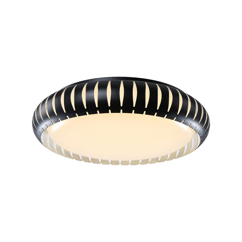 Metal Doughnut Flush Lighting Contemporary White/Black LED Flush Mount Fixture with Hollow Out Design in White/Warm/3 Color Light Clearhalo 'Ceiling Lights' 'Close To Ceiling Lights' 'Close to ceiling' 'Flush mount' Lighting' 733996