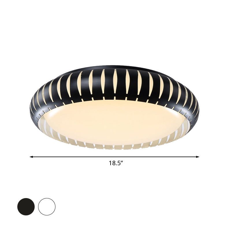 Metal Doughnut Flush Lighting Contemporary White/Black LED Flush Mount Fixture with Hollow Out Design in White/Warm/3 Color Light Clearhalo 'Ceiling Lights' 'Close To Ceiling Lights' 'Close to ceiling' 'Flush mount' Lighting' 733997