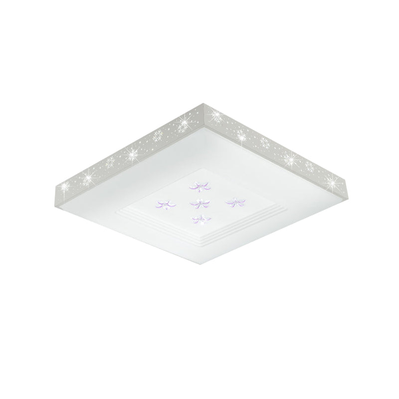 White Squared Flush Ceiling Light Modernism LED Metal Flush Mount in White/Warm/3 Color Light with Flower Pattern Clearhalo 'Ceiling Lights' 'Close To Ceiling Lights' 'Close to ceiling' 'Flush mount' Lighting' 734005