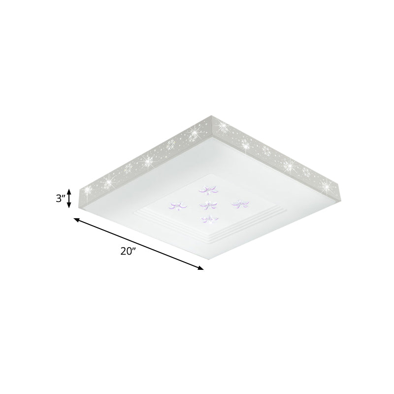 White Squared Flush Ceiling Light Modernism LED Metal Flush Mount in White/Warm/3 Color Light with Flower Pattern Clearhalo 'Ceiling Lights' 'Close To Ceiling Lights' 'Close to ceiling' 'Flush mount' Lighting' 734006