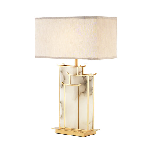 Rectangle Fabric Task Light Contemporary 1 Bulb White Table Lamp with Golden Frame and Marble Panel Deco Clearhalo 'Lamps' 'Table Lamps' Lighting' 734035