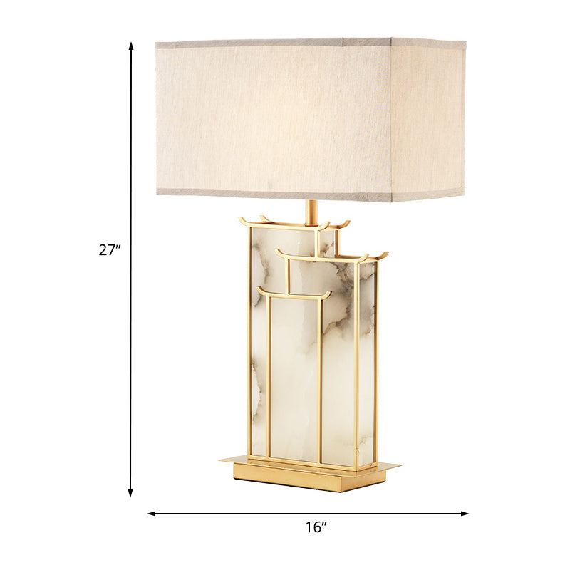Rectangle Fabric Task Light Contemporary 1 Bulb White Table Lamp with Golden Frame and Marble Panel Deco Clearhalo 'Lamps' 'Table Lamps' Lighting' 734036