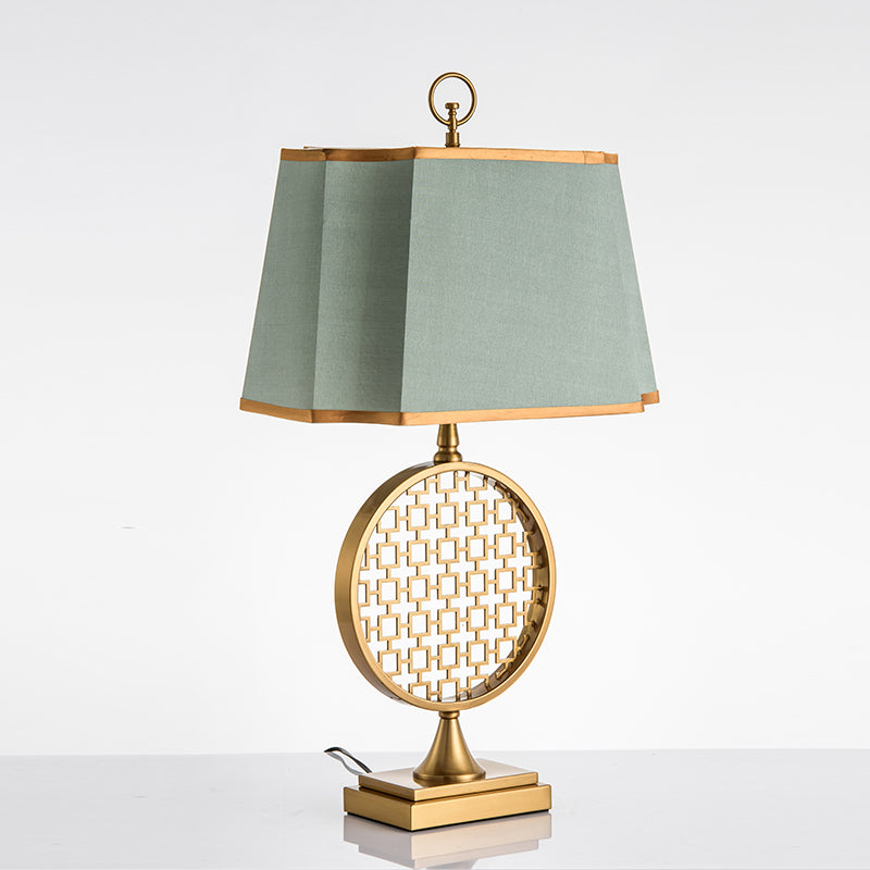 Chinese Style 1 Head Night Light Gold Drum Shape LED Desk Lamp with Green Fabric Shade Clearhalo 'Lamps' 'Table Lamps' Lighting' 734044