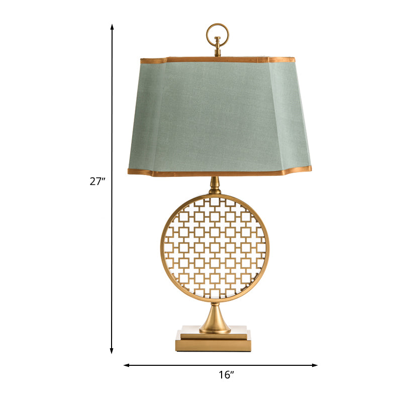 Chinese Style 1 Head Night Light Gold Drum Shape LED Desk Lamp with Green Fabric Shade Clearhalo 'Lamps' 'Table Lamps' Lighting' 734046