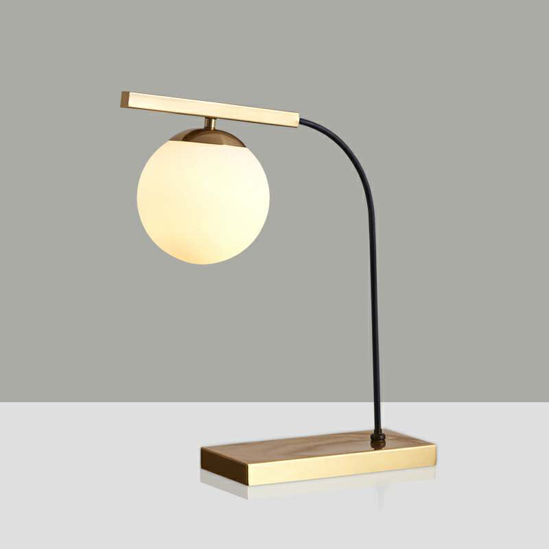 Gold Linear Table Light Postmodern 1-Head Metallic Night Lamp with Ball Milk Glass Shade Clearhalo 'Lamps' 'Table Lamps' Lighting' 734058
