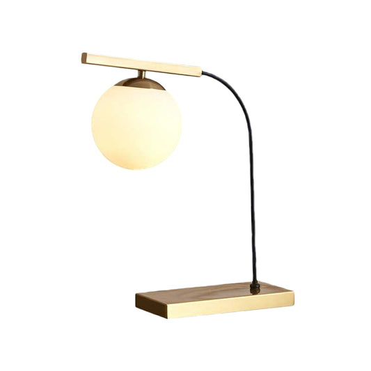 Gold Linear Table Light Postmodern 1-Head Metallic Night Lamp with Ball Milk Glass Shade Clearhalo 'Lamps' 'Table Lamps' Lighting' 734059