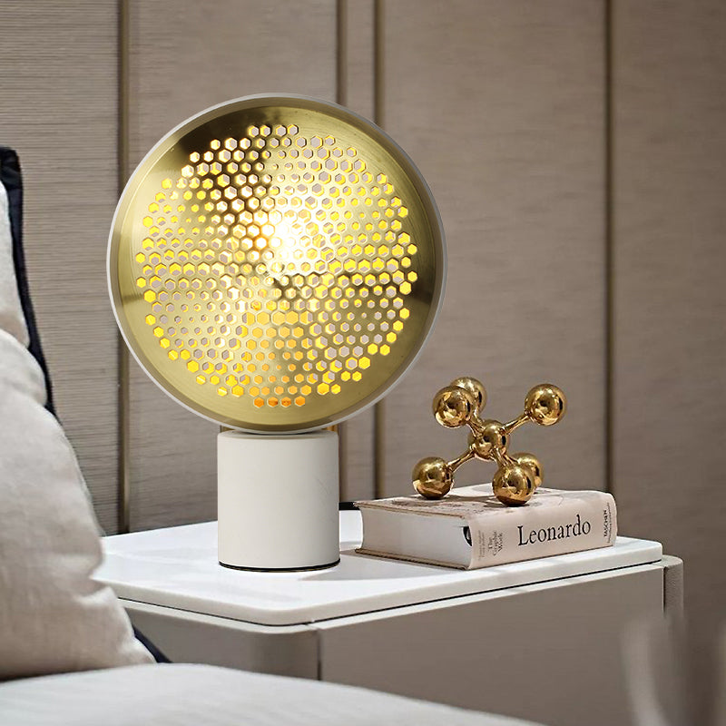 Metal Mesh Drum Shape Table Light Contemporary 1 Light Desk Lamp in Gold/Rose Gold with Plug In Cord Clearhalo 'Lamps' 'Table Lamps' Lighting' 734062