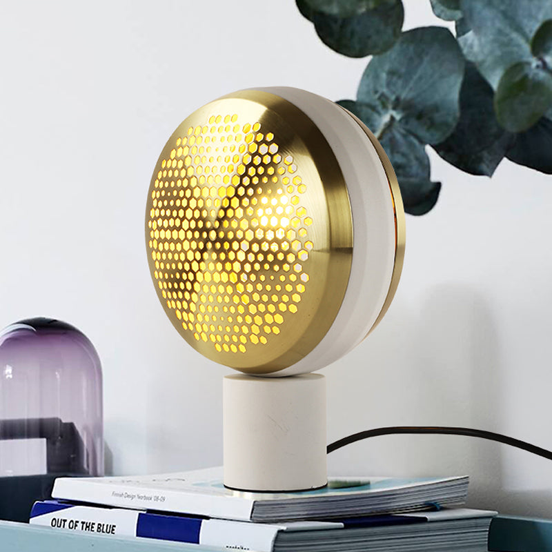 Metal Mesh Drum Shape Table Light Contemporary 1 Light Desk Lamp in Gold/Rose Gold with Plug In Cord Clearhalo 'Lamps' 'Table Lamps' Lighting' 734063