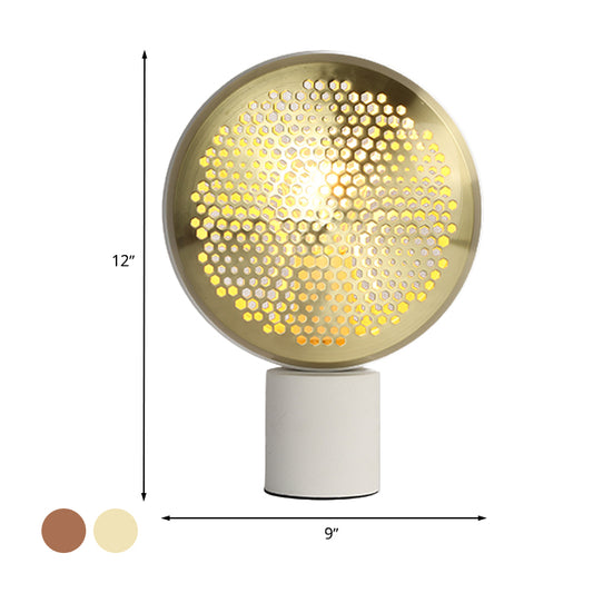Metal Mesh Drum Shape Table Light Contemporary 1 Light Desk Lamp in Gold/Rose Gold with Plug In Cord Clearhalo 'Lamps' 'Table Lamps' Lighting' 734065