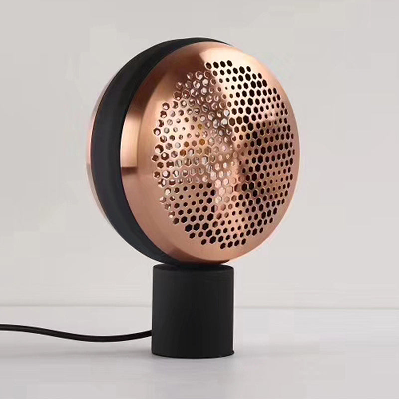 Metal Mesh Drum Shape Table Light Contemporary 1 Light Desk Lamp in Gold/Rose Gold with Plug In Cord Rose Gold Clearhalo 'Lamps' 'Table Lamps' Lighting' 734066