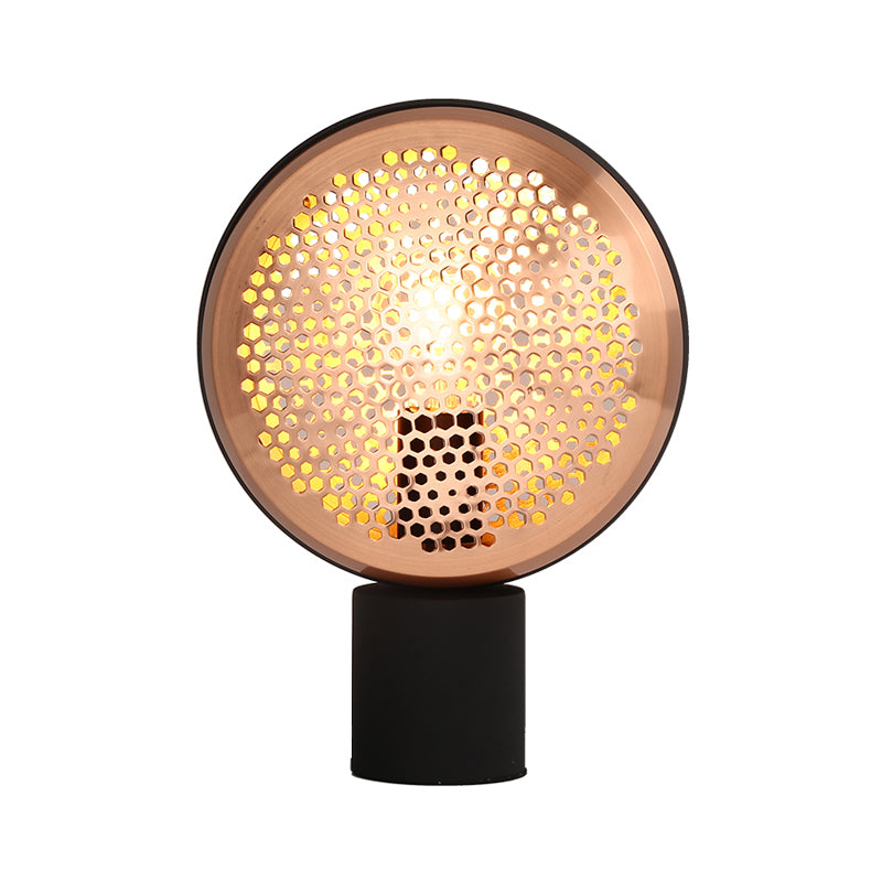 Metal Mesh Drum Shape Table Light Contemporary 1 Light Desk Lamp in Gold/Rose Gold with Plug In Cord Clearhalo 'Lamps' 'Table Lamps' Lighting' 734069