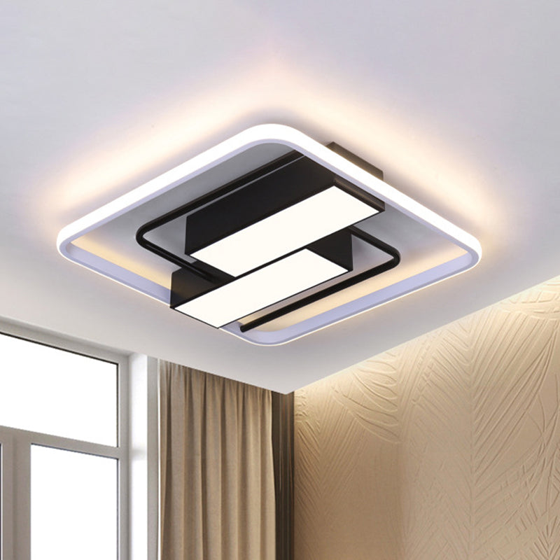 Acrylic Square and Rectangle Flush Light Modernist White and Black 18"/21.5" W LED Flush Mount in White/Warm/3 Color Light Black-White Clearhalo 'Ceiling Lights' 'Close To Ceiling Lights' 'Close to ceiling' 'Flush mount' Lighting' 734070