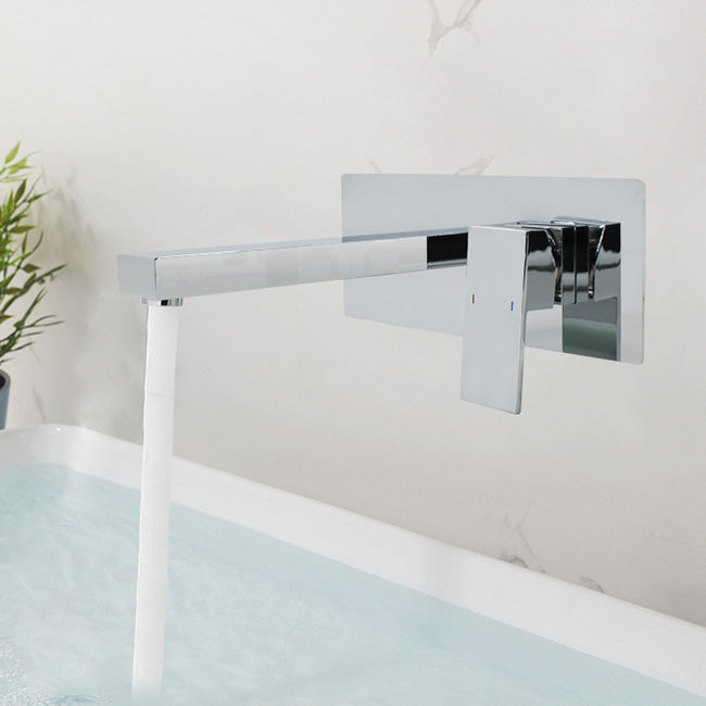 Contemporary Bathtub Faucet Wall Mounted Metal Bath Faucet Trim Silver Square/ Rectangle Clearhalo 'Bathroom Remodel & Bathroom Fixtures' 'Bathtub Faucets' 'bathtub_faucets' 'Home Improvement' 'home_improvement' 'home_improvement_bathtub_faucets' 7340749