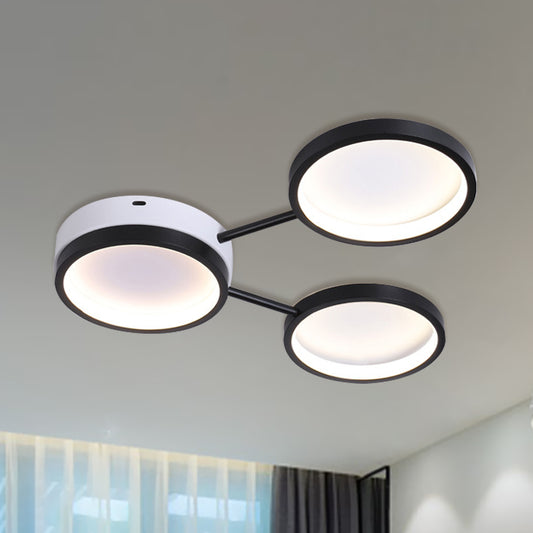 3-Ring Acrylic Flushmount Lighting Minimalist LED Black Flush Mounted Lamp in Warm/White Light Black Clearhalo 'Ceiling Lights' 'Close To Ceiling Lights' 'Close to ceiling' 'Flush mount' Lighting' 734082