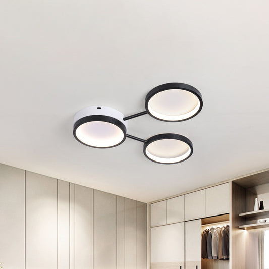 3-Ring Acrylic Flushmount Lighting Minimalist LED Black Flush Mounted Lamp in Warm/White Light Clearhalo 'Ceiling Lights' 'Close To Ceiling Lights' 'Close to ceiling' 'Flush mount' Lighting' 734083